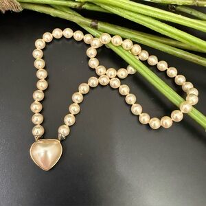 Vintage MAJORICA 925 Sterling Silver Heart Shaped Pendant Faux Pearl 18”Necklace